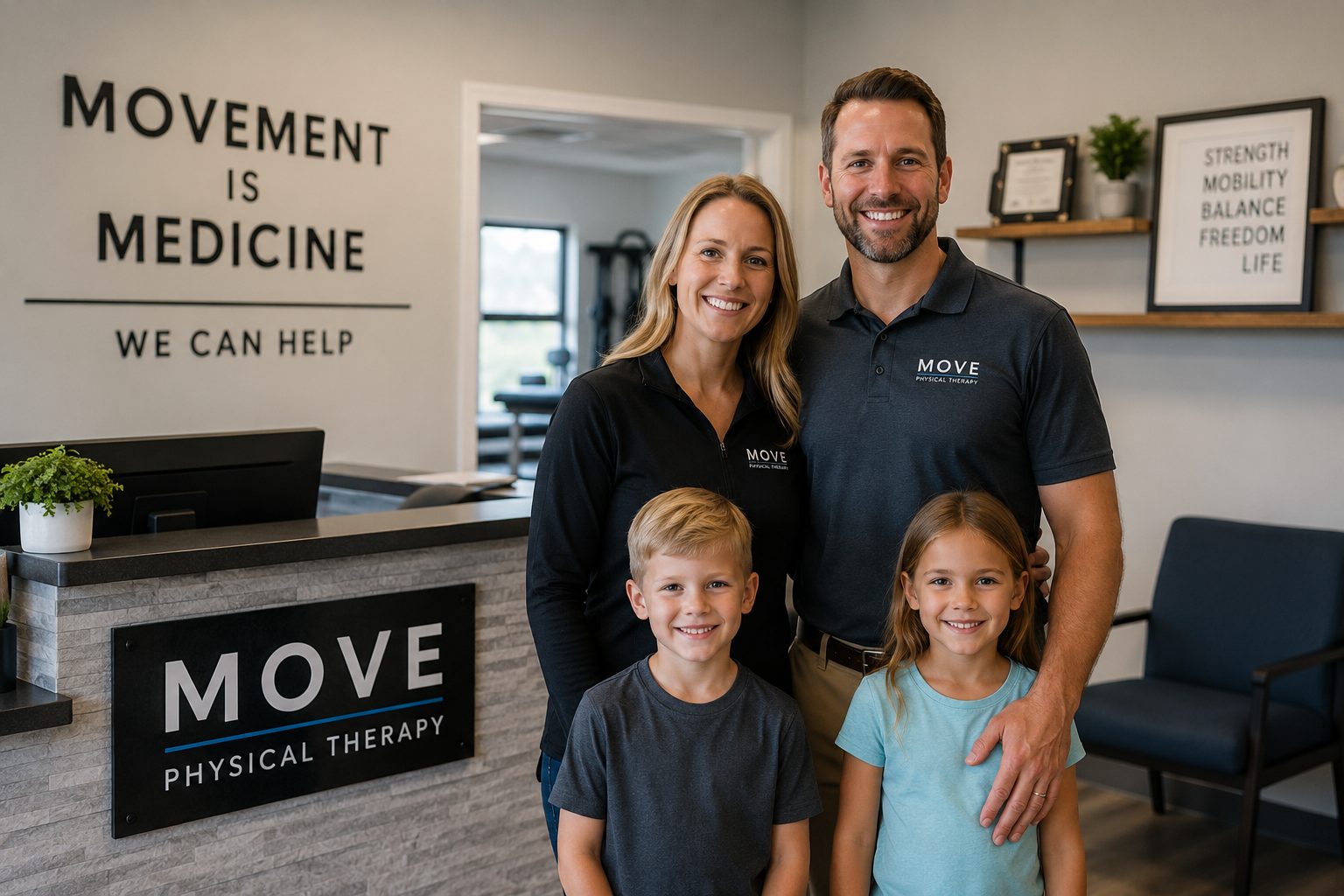 A practice owner and his family in their clinic