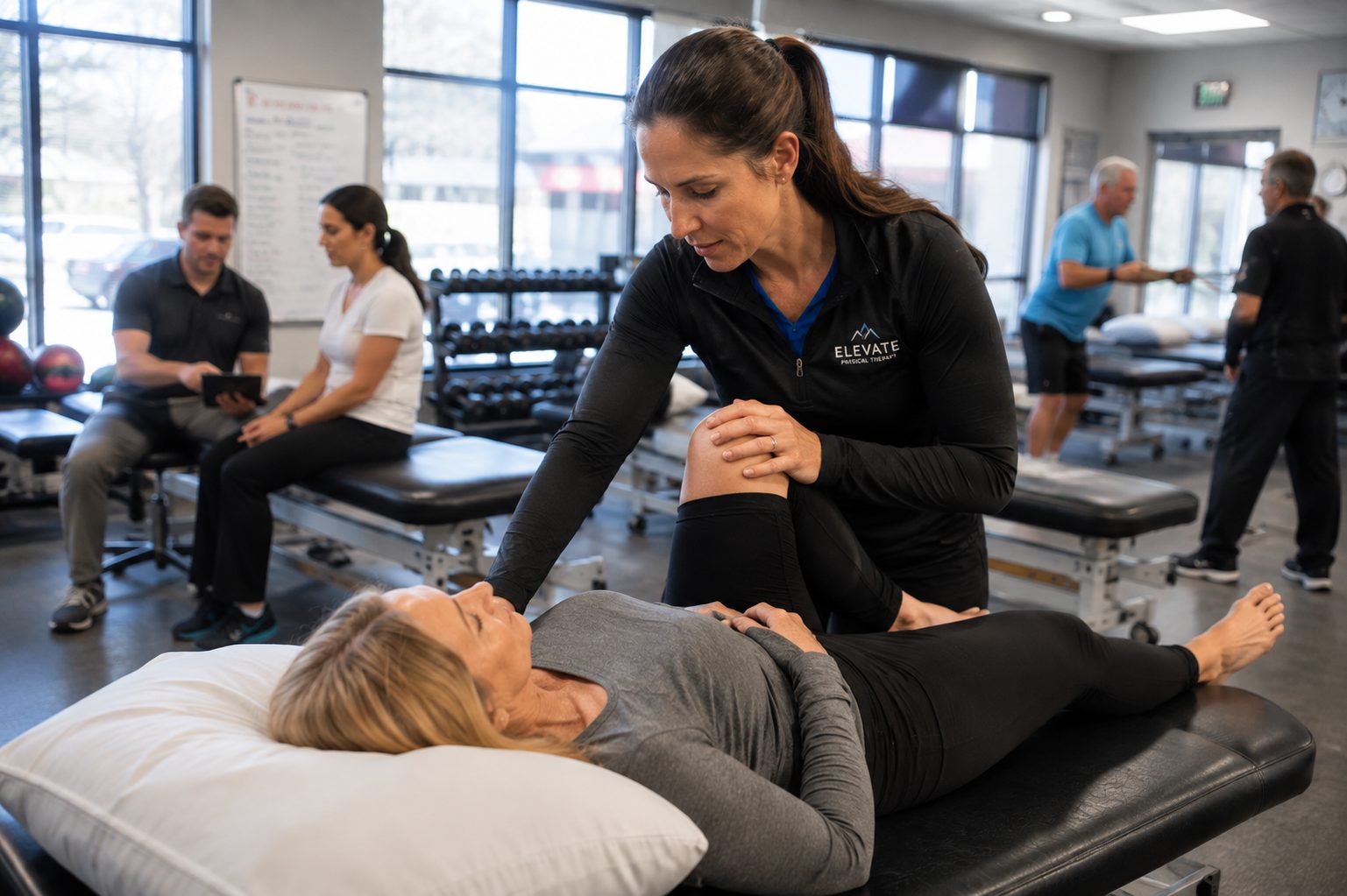 Physical therapist treating a patient