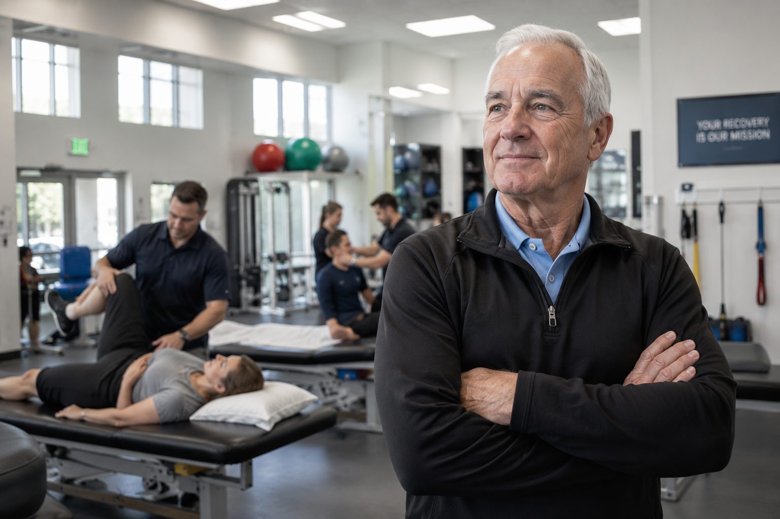 Practice owner standing proud on his clinic floor